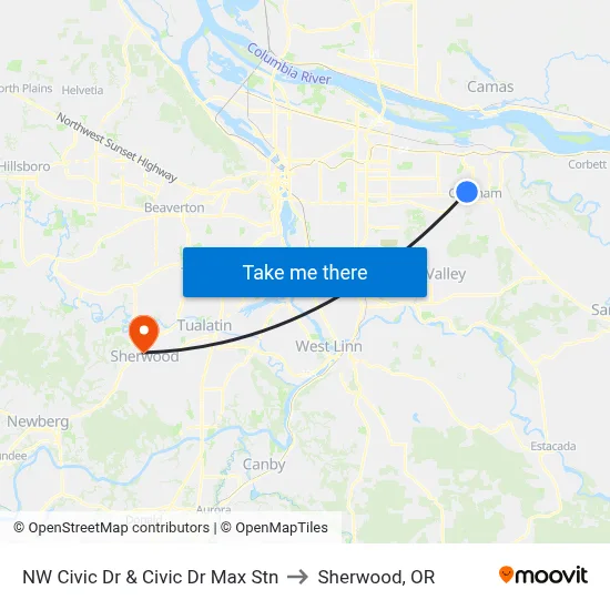 NW Civic Dr & Civic Dr Max Stn to Sherwood, OR map