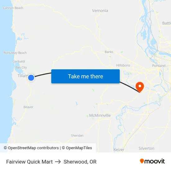 Fairview Quick Mart to Sherwood, OR map