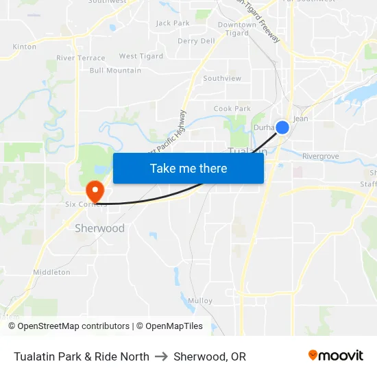 Tualatin Park & Ride North to Sherwood, OR map
