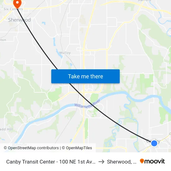 Canby Transit Center - 100 NE 1st Avenue to Sherwood, OR map