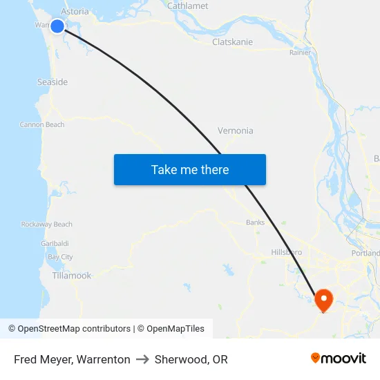 Fred Meyer, Warrenton to Sherwood, OR map