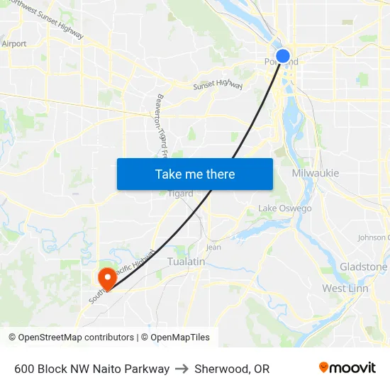 600 Block NW Naito Parkway to Sherwood, OR map