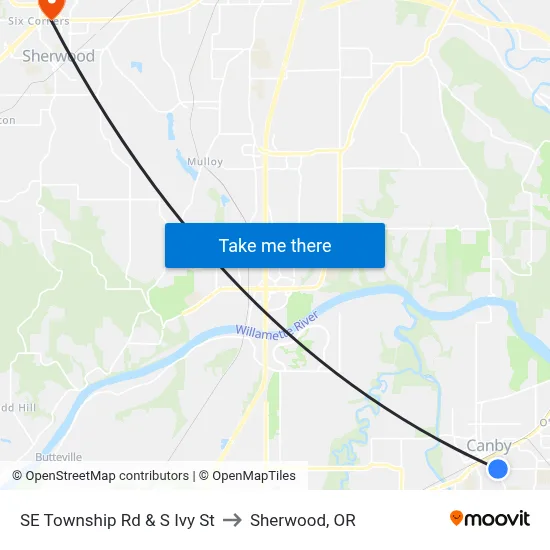 SE Township Rd & S Ivy St to Sherwood, OR map