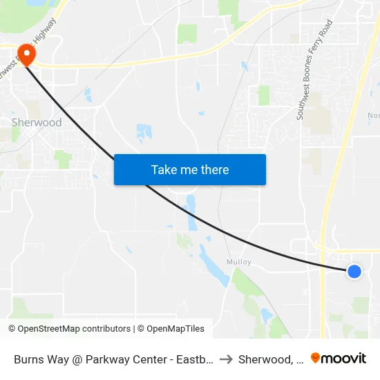 Burns Way @ Parkway Center - Eastbound to Sherwood, OR map