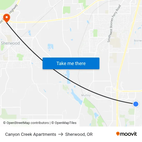 Canyon Creek Apartments to Sherwood, OR map
