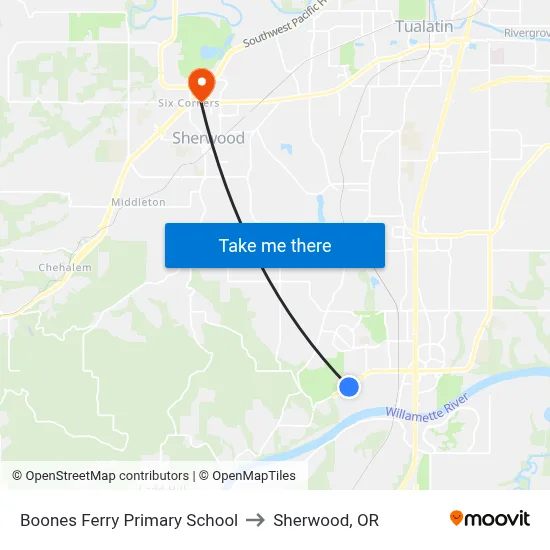 Boones Ferry Primary School to Sherwood, OR map