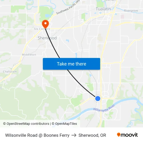 Wilsonville Road @ Boones Ferry to Sherwood, OR map