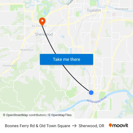 Boones Ferry Rd & Old Town Square to Sherwood, OR map