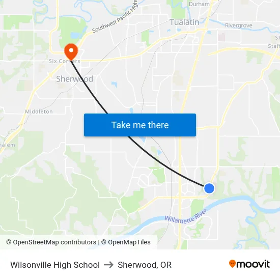 Wilsonville High School to Sherwood, OR map