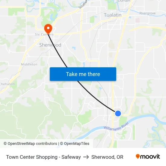 Town Center Shopping - Safeway to Sherwood, OR map