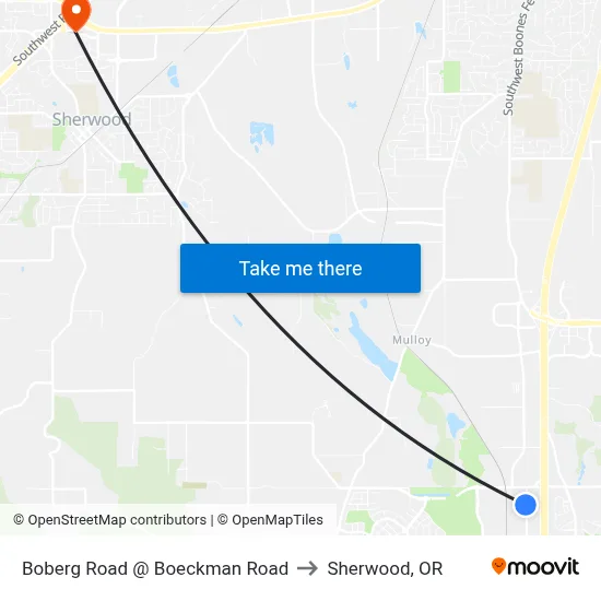 Boberg Road @ Boeckman Road to Sherwood, OR map
