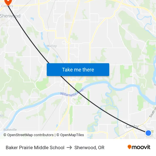Baker Prairie Middle School to Sherwood, OR map