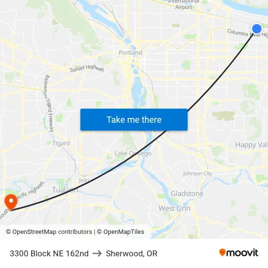 3300 Block NE 162nd to Sherwood, OR map