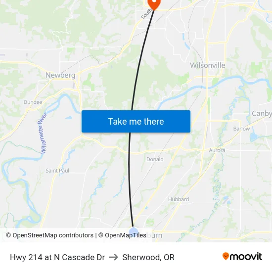 Hwy 214 at N Cascade Dr to Sherwood, OR map