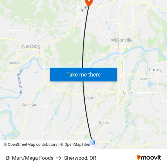 Bi-Mart/Mega Foods to Sherwood, OR map