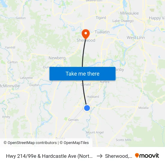Hwy 214/99e & Hardcastle Ave (Northbound) to Sherwood, OR map