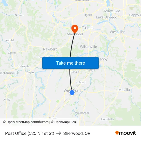 Post Office (525 N 1st St) to Sherwood, OR map