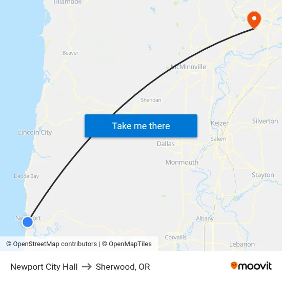 Newport City Hall to Sherwood, OR map