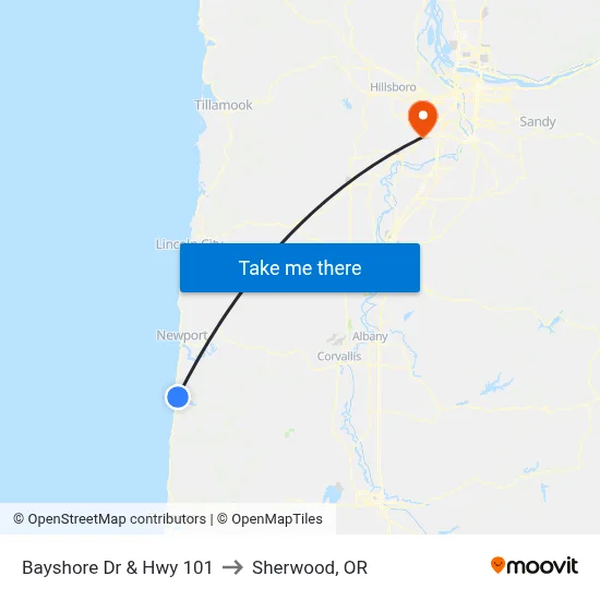 Bayshore Dr & Hwy 101 to Sherwood, OR map