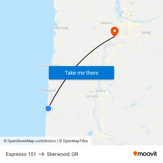 Espresso 101 to Sherwood, OR map
