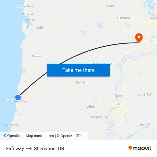 Safeway to Sherwood, OR map