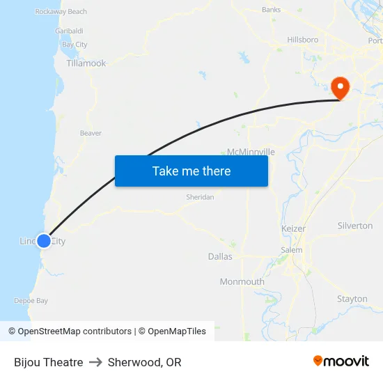 Bijou Theatre to Sherwood, OR map