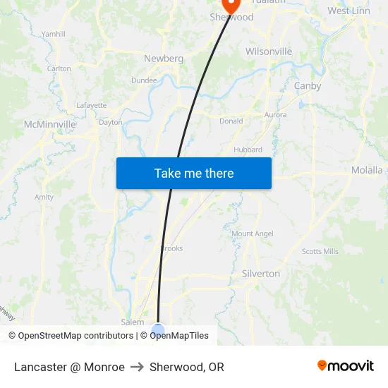 Lancaster @ Monroe to Sherwood, OR map