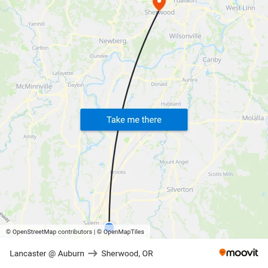 Lancaster @ Auburn to Sherwood, OR map