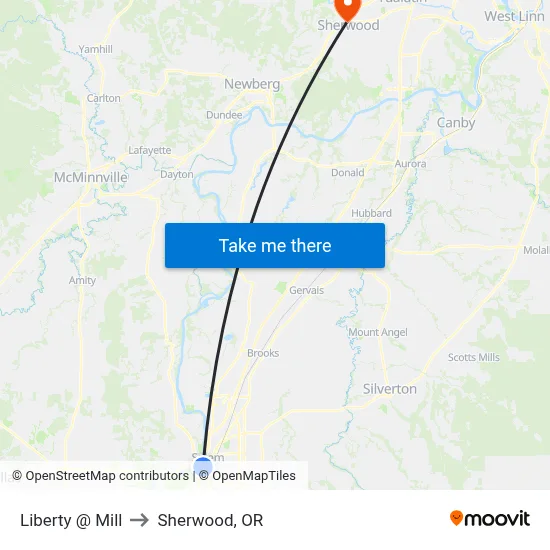 Liberty @ Mill to Sherwood, OR map