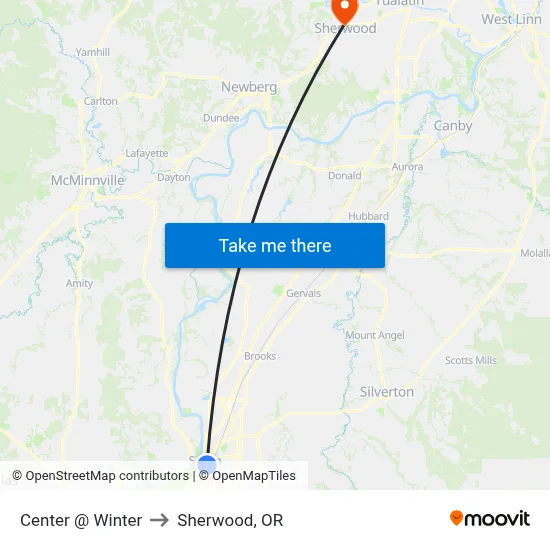 Center @ Winter to Sherwood, OR map