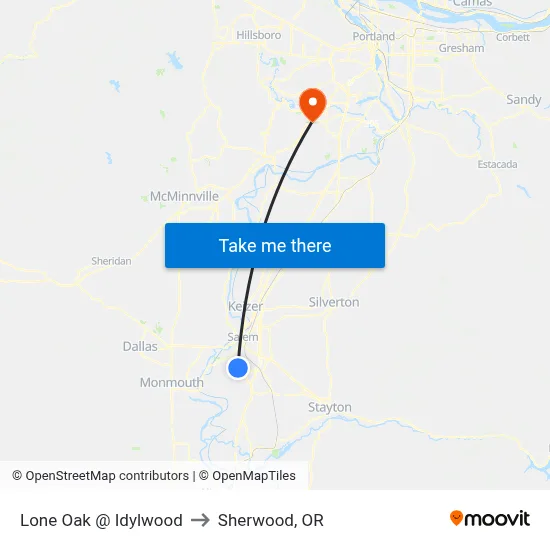 Lone Oak @ Idylwood to Sherwood, OR map
