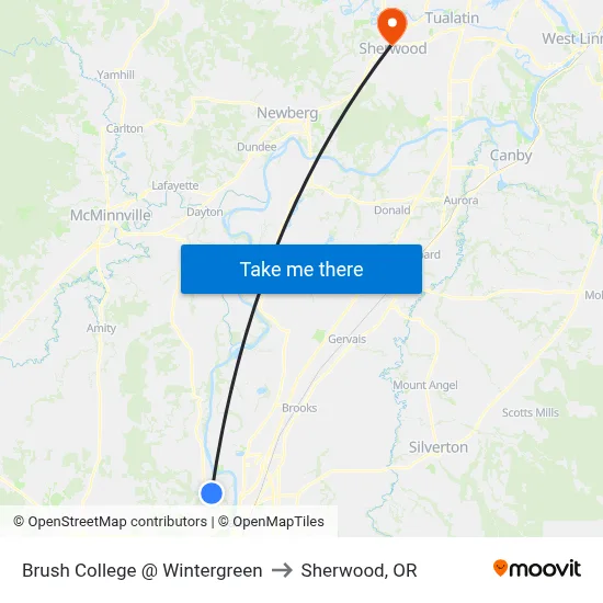 Brush College @ Wintergreen to Sherwood, OR map