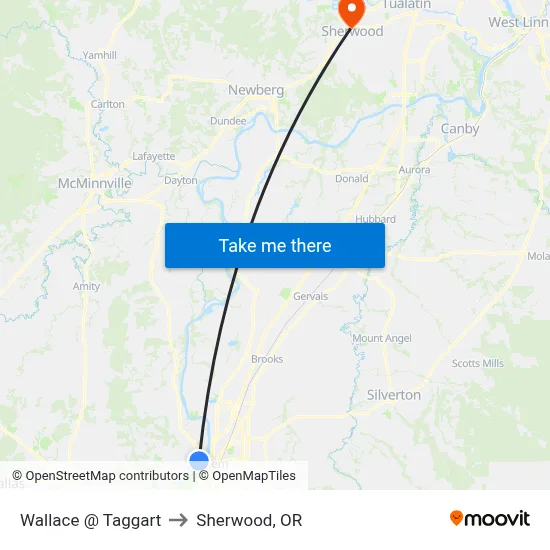 Wallace @ Taggart to Sherwood, OR map