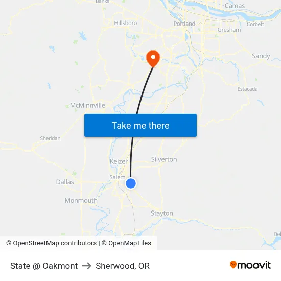 State @ Oakmont to Sherwood, OR map