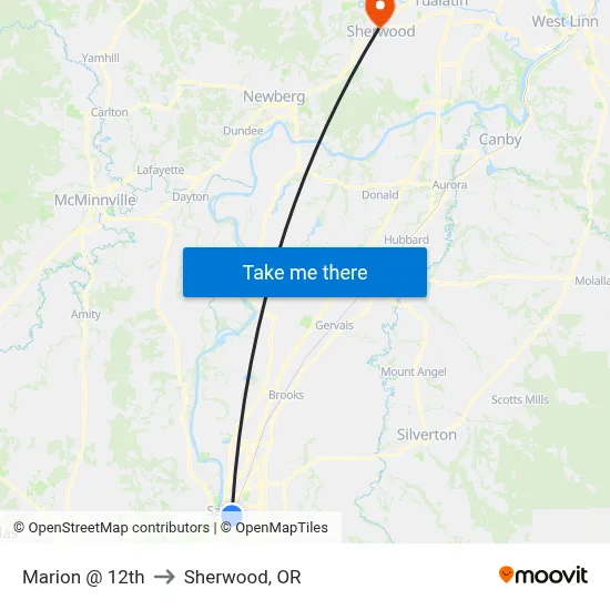 Marion @ 12th to Sherwood, OR map