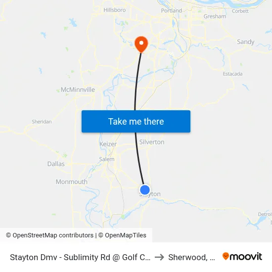 Stayton Dmv - Sublimity Rd @ Golf Club to Sherwood, OR map