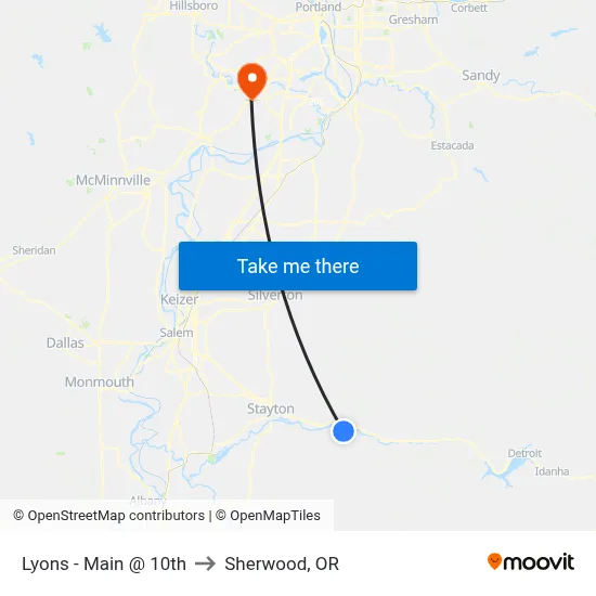 Lyons - Main @ 10th to Sherwood, OR map