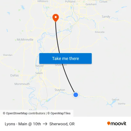 Lyons - Main @ 10th to Sherwood, OR map