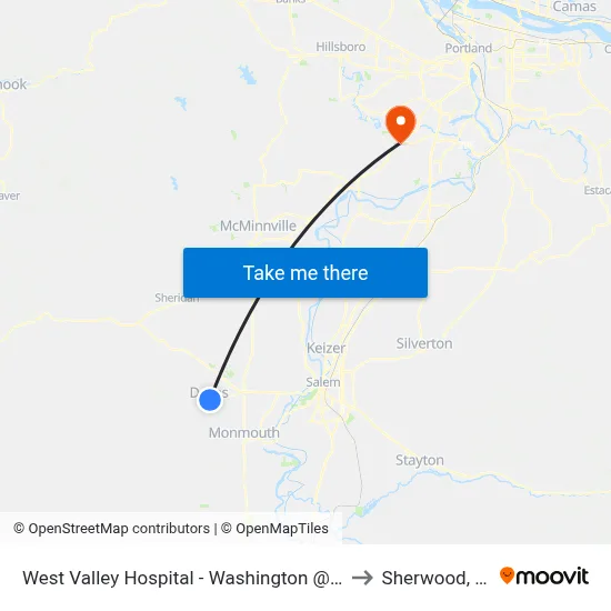 West Valley Hospital - Washington @ Lyle to Sherwood, OR map