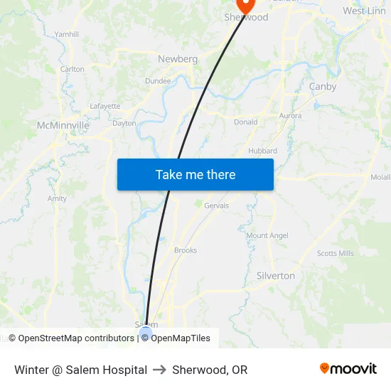 Winter @ Salem Hospital to Sherwood, OR map