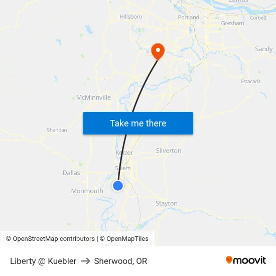 Liberty @ Kuebler to Sherwood, OR map