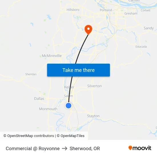 Commercial @ Royvonne to Sherwood, OR map