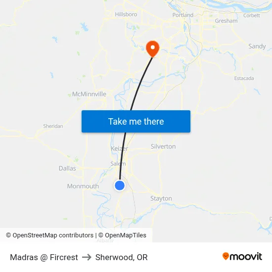 Madras @ Fircrest to Sherwood, OR map