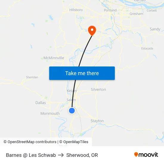 Barnes @ Les Schwab to Sherwood, OR map