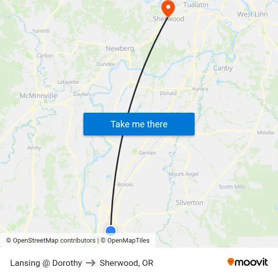 Lansing @ Dorothy to Sherwood, OR map