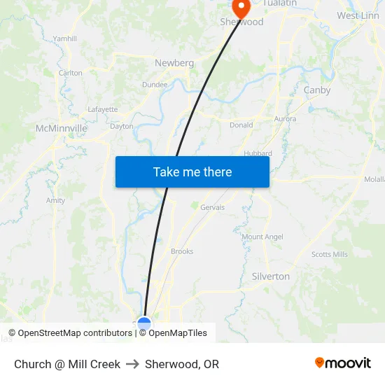 Church @ Mill Creek to Sherwood, OR map