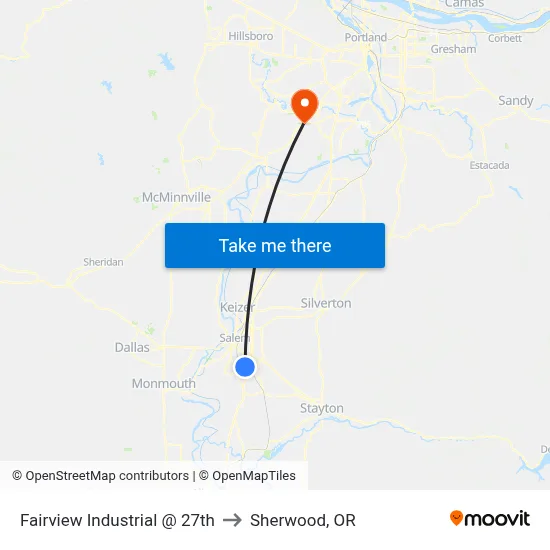Fairview Industrial @ 27th to Sherwood, OR map