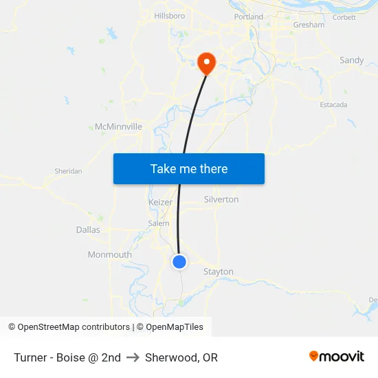 Turner - Boise @ 2nd to Sherwood, OR map