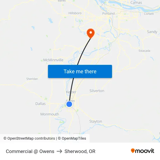 Commercial @ Owens to Sherwood, OR map