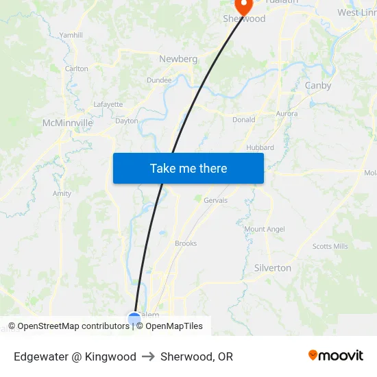 Edgewater @ Kingwood to Sherwood, OR map
